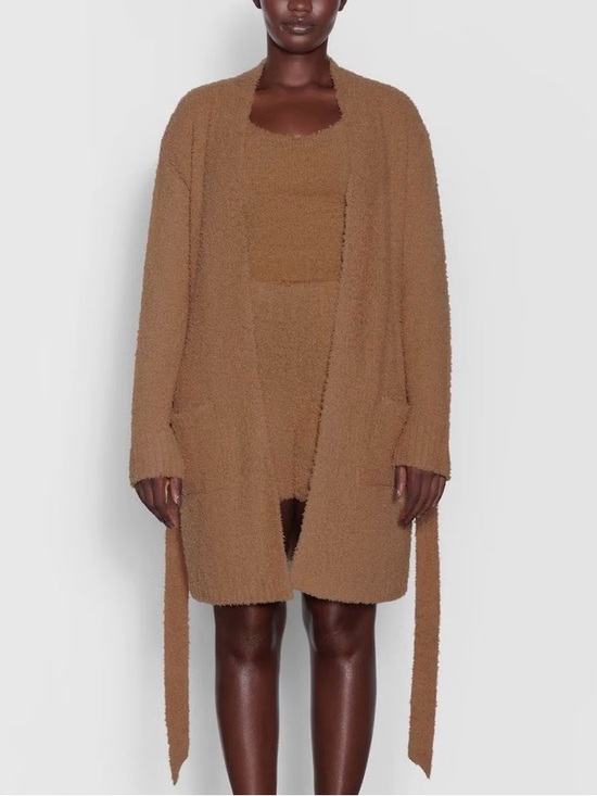 SKIMS Other - Skims Cozy Collection Textured Knit Boucle Belted Brown Short Robe Size L/XL